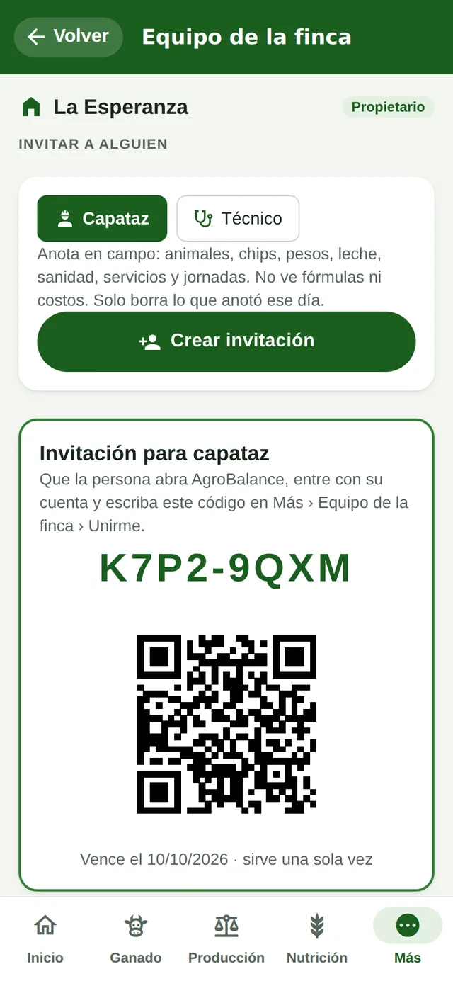 Invitación al equipo de la finca en el teléfono