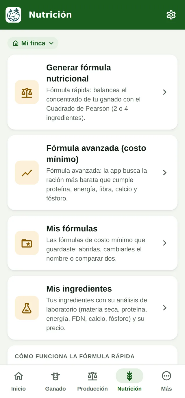 Menú de Nutrición en el teléfono